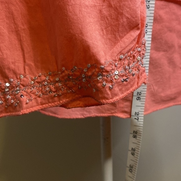 Lane Bryant blouse size 14/16 peach color sequins slant sleeves two layer hem - Picture 5 of 10